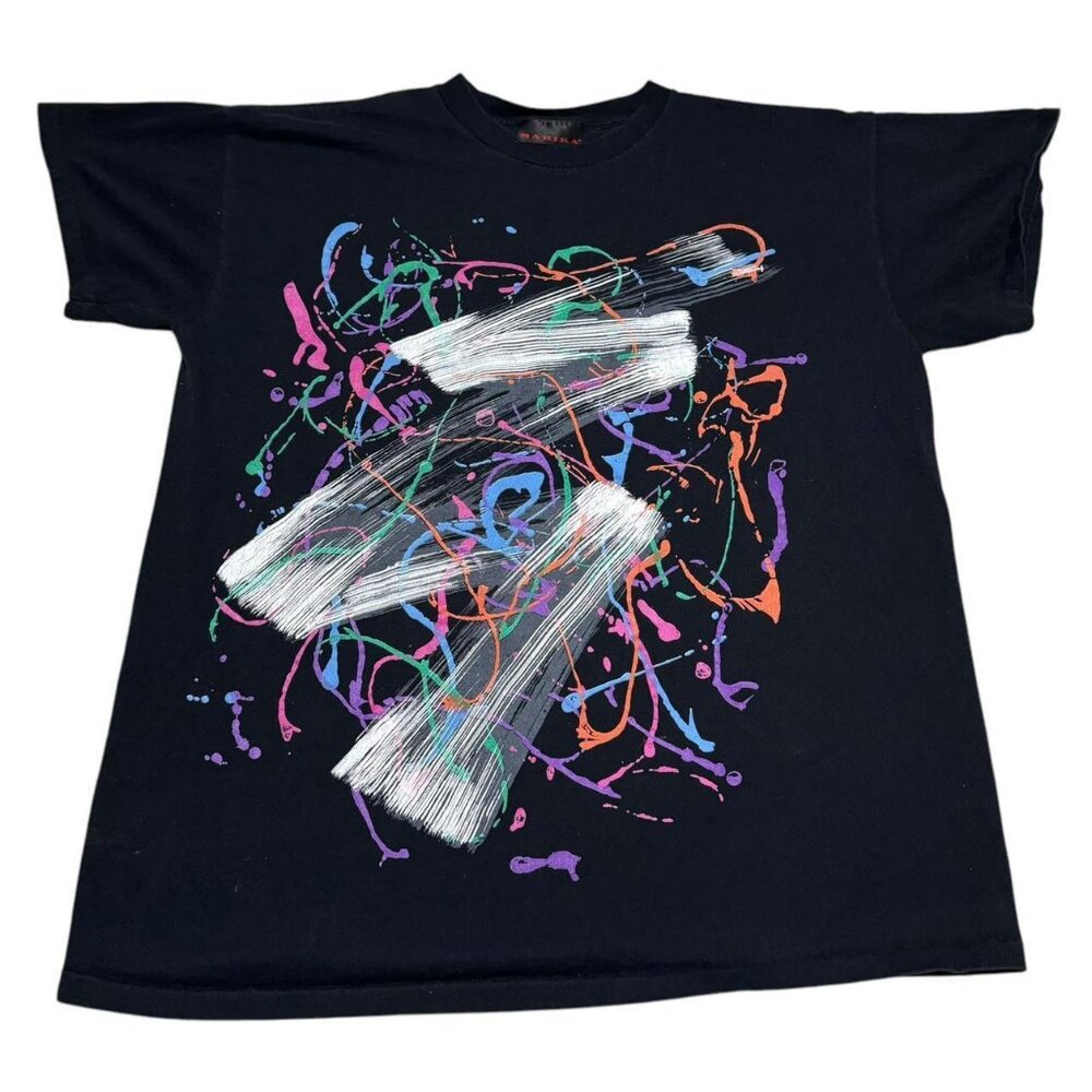 Vintage 90s Marika‎ Single Stitch Abstract Art Black Shirt Adult XL